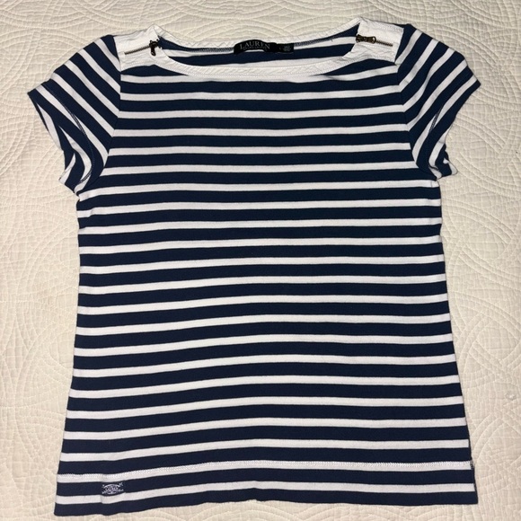 Vintage Ralph Lauren Navy and White Striped Top Large - Picture 1 of 7